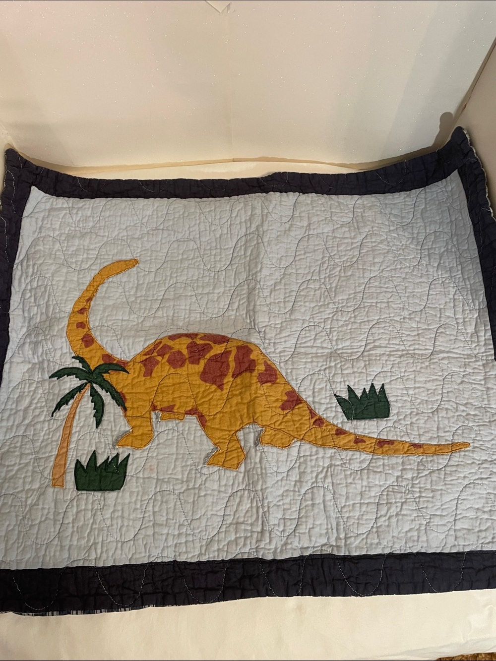 Yellow Dinosaur Appliqué Quilt - Playful 100% Cotton pillow sham